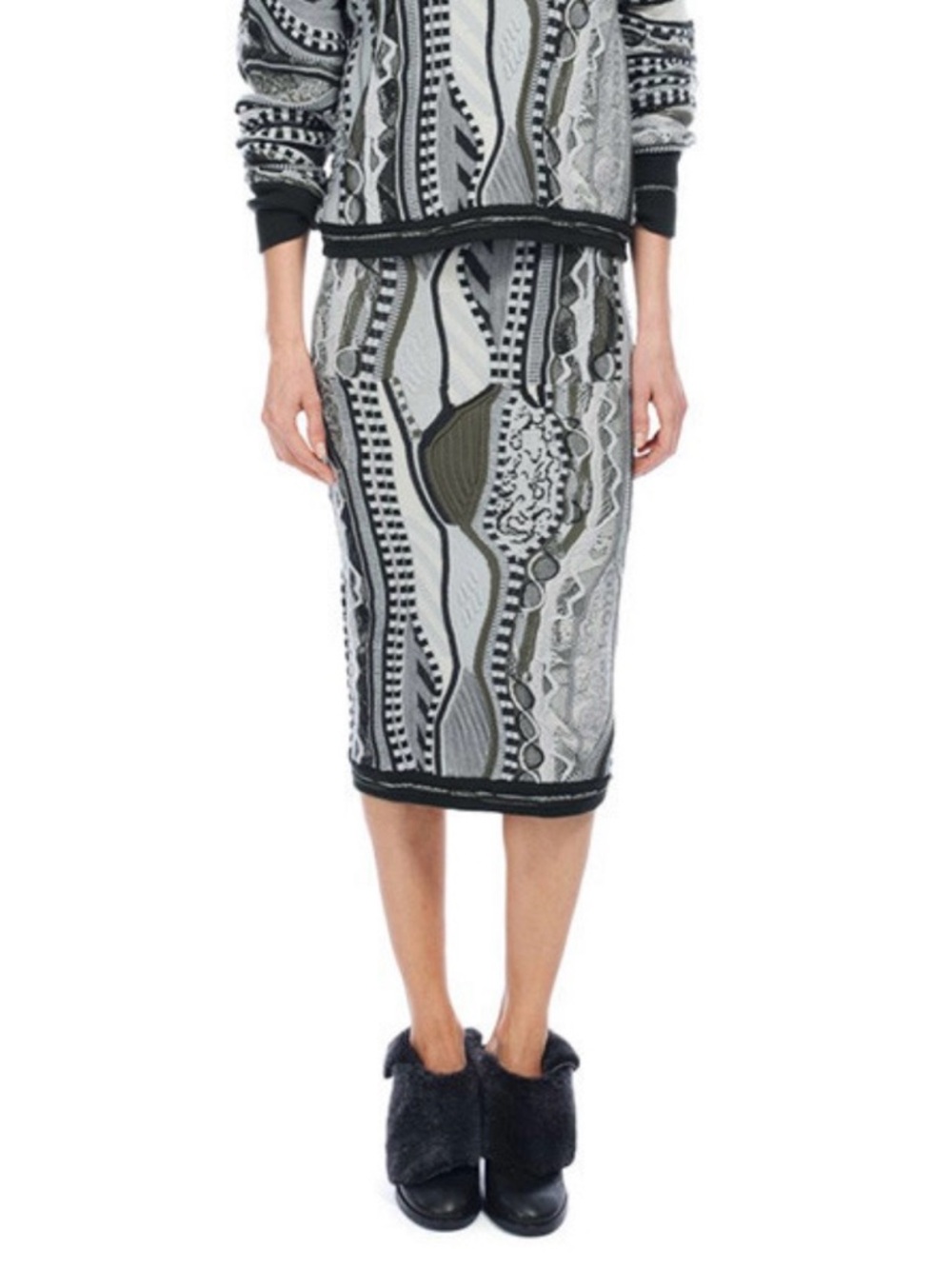 Rag & Bone x‎ Coogi 100% Merino Wool Midi Skirt Women's Small Abstract Knit